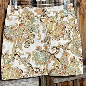 CAbi skirt mini paisley cream green Sz 8 FIRM on PRICE